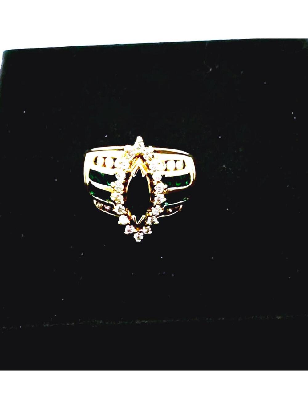 14K yellow gold Emerald and Diamond Ring; size 8.75